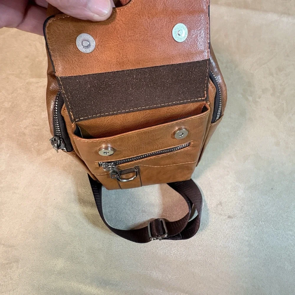 Crossbody Sling Chest Bag, Adj Strap, Zip/Magnetic Front Pocket WEIXIER Brown